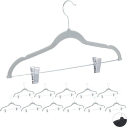 Relaxdays - Grucce in Velluto con Pinze Set 12, Gancio Girevole 360°, per Pantaloni e Camicie, Antiscivolo, 43 cm, Grigie