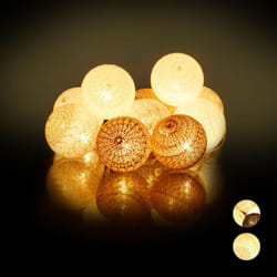 Relaxdays - Catena di Luci a led, 10 Sfere Luminose in Cotone, da Atmosfera, a Batteria, Luci da 6 cm ø, Bianco-Grigio-Marrone