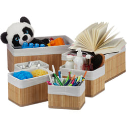 Relaxdays - Cestini Portaoggetti, Set da 6, Fodera in Tessuto, Bambù, Contenitore Bagno o Armadio, Porta Giochi, Naturale