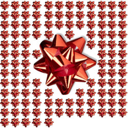 Relaxdays Set da 100 Fiocchetti per Pacchetti Regalo, Stelle Decorative per Natale e Compleanni, Ø 5 cm, Rosso