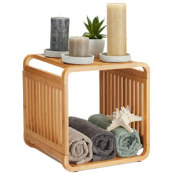 Mobile da Bagno, Bambù, hlp 33 x 33 x 33cm, 2 Ripiani, Scaffale Portaoggetti Sala e Corridoio, Marrone Chiaro - Relaxdays