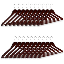 Set di grucce in legno, pacco da 20 stampelle per camicie e pantaloni, omino, appendino HxLxP 23x44x1 cm, marrone - Relaxdays