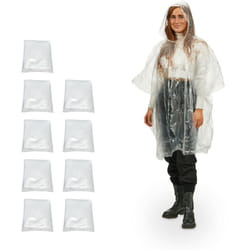 Relaxdays - Poncho Antipioggia, Set da 10, Cappuccio, Mantellina Impermeabile per Adulti, Monouso, unisex, pe, Trasparente