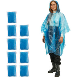 Relaxdays - Poncho Antipioggia, Set da 10, Cappuccio, Mantellina Impermeabile per Adulti, Monouso, unisex, pe, Blu