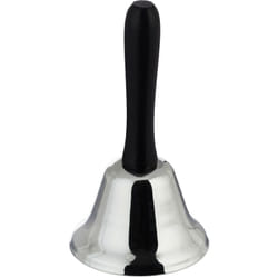 Relaxdays - Campanella a Mano, Suono Nitido, Impugnatura in Legno, Scuola, Reception, Decorazione Natalizia, 12 cm, argento