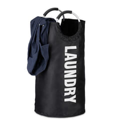 Relaxdays 10023949_46 panier à linge 100 L Rond Aluminium, mousse, Polyester Noir, Argent, Blanc