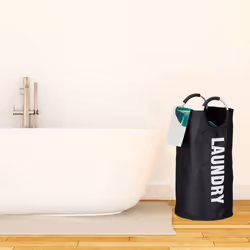Relaxdays 10023949_46 panier à linge 100 L Rond Aluminium, mousse, Polyester Noir, Argent, Blanc