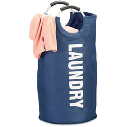 Relaxdays - Sacco Portabiancheria Pieghevole, con Manici, Contenitore per Biancheria Rotondo, 60 l, HxØ: 70 x 38 cm, Blu