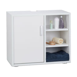 Relaxdays - Mobile Sottolavabo, Mobiletto per Lavandino Bagno, 3 Ripiani, Armadietto, Anta Singola, 51x60x32 cm, Bianco