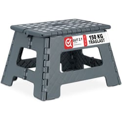 Sgabello Pieghevole m, Trasportabile, da Viaggio e Bagno, per Bambini, fino 150 kg Plastica 22cm, Grigio Scuro - Relaxdays