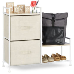 Mobiletto con 2 Cassetti, Mobile Cassettiera, in Tessuto, Acciaio e Legno mdf, HxLxP: 76 x 84 x 29 cm, Beige - Relaxdays