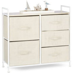 Mobiletto con 5 Cassetti, Mobile Cassettiera, in Tessuto, Acciaio e Legno mdf, hlp: 77,5 x 83 x 29 cm, Beige - Relaxdays