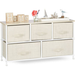 Mobiletto con 5 Cassetti, Mobile Cassettiera, in Tessuto, Acciaio e Legno mdf, hlp: 54,5 x 100 x 30 cm, Beige - Relaxdays
