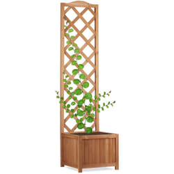Relaxdays - Fioriera con grigliato in legno da giardino vaso per piante rampicanti 25 l con griglia 150 cm resistente beige