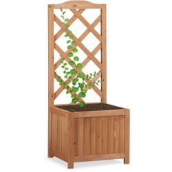 Relaxdays - Fioriera con grigliato in legno da giardino vaso per piante rampicanti 20 l con griglia 90 cm resistente beige