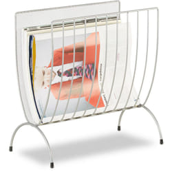 Relaxdays Portariviste metallo cesto raccoglitore per riviste da terra portagiornali HxLxP: 35 x 34 x 18 cm argento