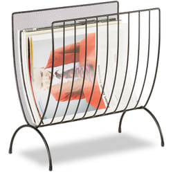 Relaxdays - Portariviste metallo cesto raccoglitore per riviste da terra portagiornali HxLxP: 35 x 34 x 18 cm nero