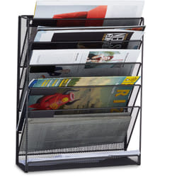 Relaxdays Porta-riviste da Muro, Depliant da Parete A4 Espositore Brochure Stand per Giornali HLP: 40 x 32 x 10 cm, Nero