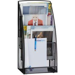Relaxdays - Portariviste metallo grande 4 scomparti portagiornali moderno per ufficio sale d'attesa hlp 60x30x22 cm nero