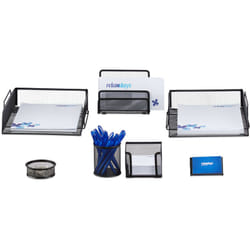 Relaxdays - Set da Scrivania, Cancelleria Ufficio, 7 Accessori, Portadocumenti, Porta Foglietti, Portapenne, Box, Nero