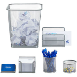 Relaxdays - Set da Scrivania, Cancelleria Ufficio, 6 Accessori, Portadocumenti, Porta Foglietti, Portapenne, Argentato