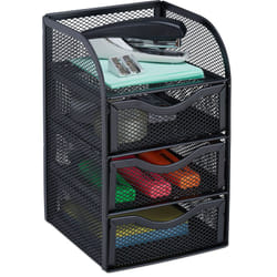 Relaxdays - Organizer Portaoggetti da Scrivania, 3 Cassetti, Box per Cancelleria Ufficio, Acciaio, 21x12,5x13 cm, Nero