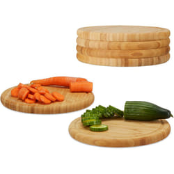 Relaxdays - Set 6 Taglieri da Cucina Rotondi, Bambù, 25 cm, Tovagliette, Vassoi Colazione in Legno, Look Naturale, Marrone