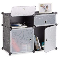Relaxdays - Scaffale componibile con Ante, Scarpiera Armadio 4 Scomparti, Plastica, 56 x 75 x 37 cm, Nero