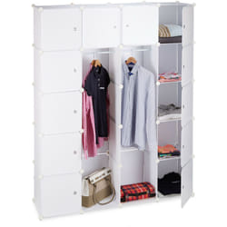 Relaxdays - Scaffale Componibile, 14 Scomparti, 2 Aste Appendiabiti, Scarpiera Modulare, hlp 180 x 145 x 36,5 cm, Bianco