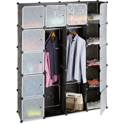 Relaxdays - Scaffale Componibile, 14 Scomparti, 2 Aste Appendiabiti, Scarpiera Modulare, hlp 180 x 145 x 36,5 cm, Nero