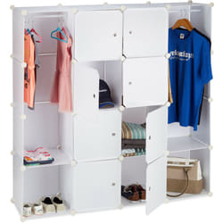 Relaxdays - 1002196949 Armadio Guardaroba Componibile, 12 Scomparti, Sistema a Incastro, Plastica, 145,5x145,5 cm, Bianco