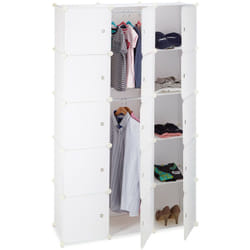1002196749 Scaffale Componibile con 11 Scomparti, Cabina Armadio con 2 Bastoni Appendiabiti, Plastica, Bianco - Relaxdays