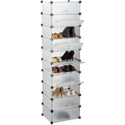 1002196350 Scarpiera Armadio, 10 Ripiani, Sistema a Incastro, Salvaspazio, HxLxP 176 x 49 x 37 cm ca., Trasparente - Relaxdays