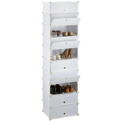 1002196349 Scarpiera Armadio, 10 Ripiani, Sistema a Incastro, Salvaspazio, HxLxP 176 x 49 x 37 cm ca., Bianco - Relaxdays