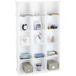Scaffale Componibile, in Plastica, Divisorio Ambienti, Cubi a Incastro, 15 Scomparti, Separè, Bianco - Relaxdays