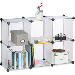 Scaffale Componibile, 6 Scomparti, Sistema a Incastro, Plastica, HxLxP: 65 x 96 x 32 cm, Trasparente - Relaxdays