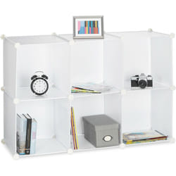 Scaffale Componibile, 6 Scomparti, Sistema a Incastro, Plastica, HxLxP: 65 x 96 x 32 cm, Bianco - Relaxdays