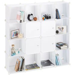 Relaxdays - Scaffale Componibilie in Plastica, 16 Scomparti, con Ante Sistema a Incastro, 127 x 127 x 31,5 cm, Bianco