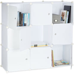 1002195549 Armadietto con Ante, Divisorio Casa in plastica, 9 Scomparti, 95 x 95 x 32 cm, Bianco - Relaxdays