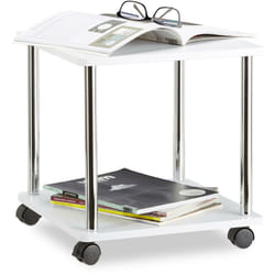 Tavolino da salotto legno carrello con ruote multiuso piccolo tavolo divano carrellino hlp 41,5x40x40cm bianco - Relaxdays