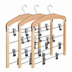 Organizza il tuo armadio con la questa gruccia per pantaloni in legno! Con 4 sbarre e 8 clip, potrai appendere 4 gonne o pant ...
