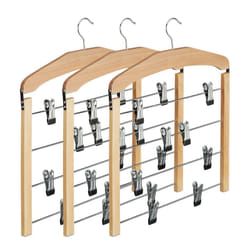 Relaxdays - Grucce per Gonne con Pinze Salvaspazio, Set 3 Appendiabiti Multiplo Antiscivolo, 45,5x39x2,5 cm Marrone Chiaro