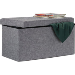 Pouf con Contenitore xl, Cassapanca con Coperchio Pieghevole, Sgabello Poggiapiedi, 36x76x38 cm, Grigio Scuro - Relaxdays