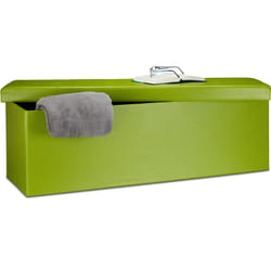 Cassapanca Pieghevole, Sgabello Pouf, Cassa Panca, con Coperchio, HxLxP: 38 x 114 x 38 cm, Baule, Verde - Relaxdays
