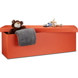 Cassapanca Pieghevole, Sgabello Pouf, Cassa Panca, con Coperchio, HxLxP: 38 x 114 x 38 cm, Baule, Arancio - Relaxdays
