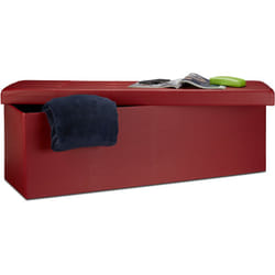 Cassapanca Pieghevole, Sgabello Pouf, Cassa Panca, con Coperchio, HxLxP: 38 x 114 x 38 cm, Baule, Rosso Scuro - Relaxdays