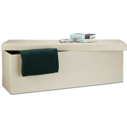 Cassapanca Pieghevole, Sgabello Pouf, Cassa Panca, con Coperchio, HxLxP: 38 x 114 x 38 cm, Baule, Crema - Relaxdays