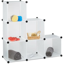 1002109649 Scaffale a Gradini 6 scomparti, Sistema a Incastro, Armadio, Divisorio, Aperto, Bianco - Relaxdays