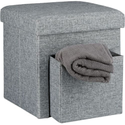 Relaxdays - Pouf Pieghevole con Contenitore Estraibile, Coperchio Rimovibile, hlp: 38x38x38 cm in Lino, Grigio