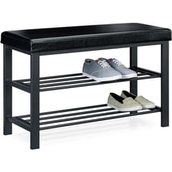 Panca Scarpiera, Mobile Scarpe, Portascarpe con 2 Ripiani, Imbottita, HxLxP: 49x81x31 cm, 10 Paia, Nero - Relaxdays